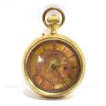AN A8CT GOLD POCKET WATCH Floral decorated dial, chapter ring with Roman numerals, all over floral