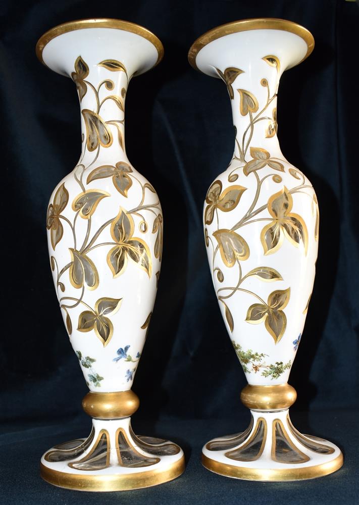 A PAIR OF 19TH CENTURY FLASH CUT GLASS VASES clear glass with opaque white glass overlay, the - Image 3 of 4