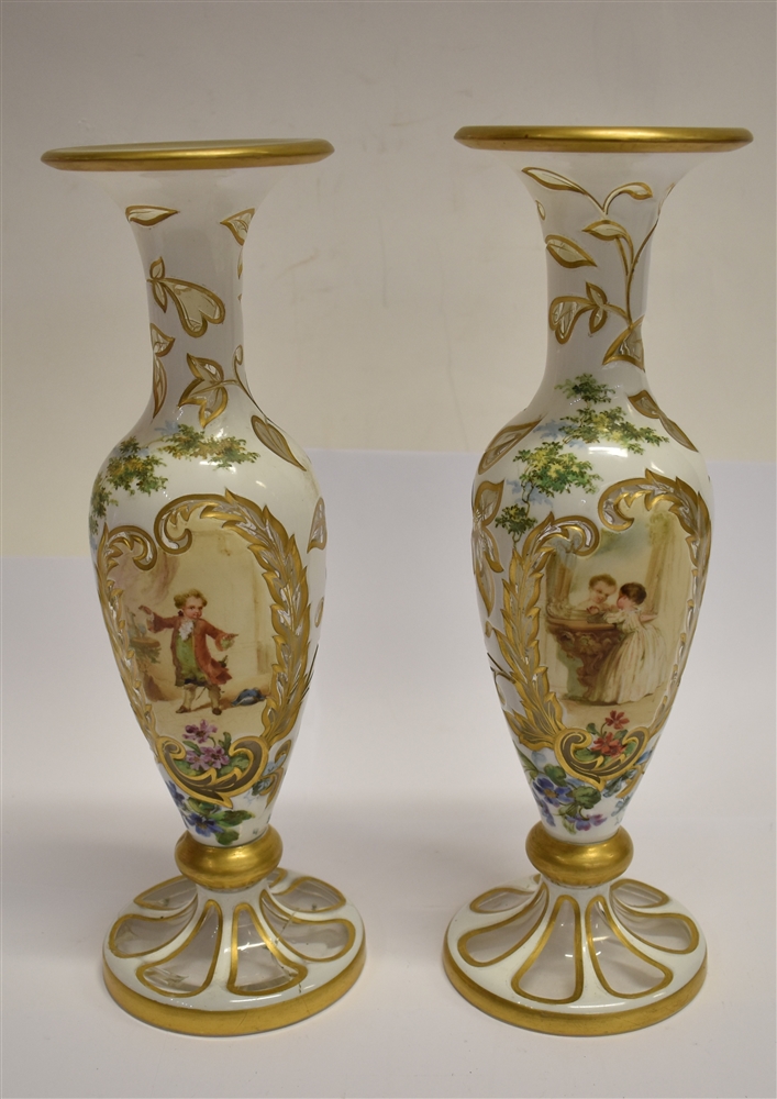A PAIR OF 19TH CENTURY FLASH CUT GLASS VASES clear glass with opaque white glass overlay, the - Image 4 of 4