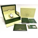 A GENT'S ROLEX OYSTER PERPETUAL DATEJUST STEEL BRACELET WATCH round steel dial, applied batons, date