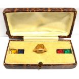 A 14CT GOLD YELLOW PASTE SET SIGNET RING The ring with octagonal yellow glass stone stamped inside