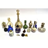 A COLLECTION OF GLASS, CERAMIC AND LACQUEUR SCENT AND SNUFF BOTTLES the largest piece a