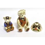 THREE ROYAL CROWN DERBY PAPERWEIGHTS: two teddy bears and a mole, all complete with stoppers to