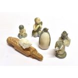 SIX ROYAL COPENHAGEN FIGURES: 512 'Mouse on Corn Cob'; 2313 'Small Mermaid'; 510 'Mouse on Sugar';