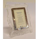 A WATERFORD CRYSTAL EASEL BACK PHOTO FRAME 20cm x 16.5cm overall, the aperture 11.5cm x 7.5cm