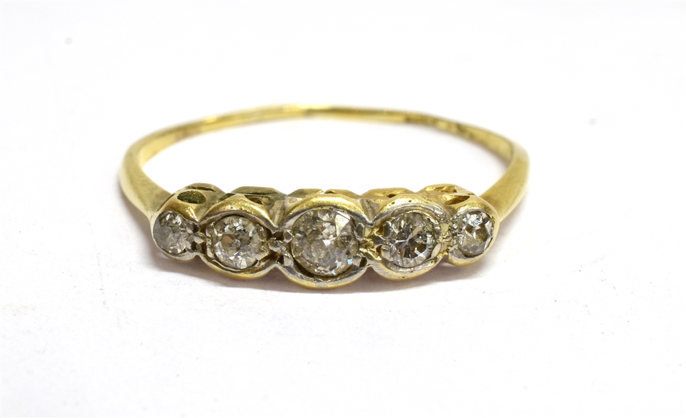 A DIAMOND FIVE STONE 18CT YELLOW GOLD RING The five round old cut diamonds weighing a total of - Image 5 of 5