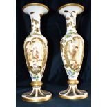 A PAIR OF 19TH CENTURY FLASH CUT GLASS VASES clear glass with opaque white glass overlay, the