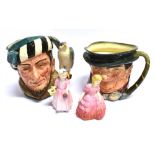 TWO ROYAL DOULTON CHARACTER JUGS 'Tony Mellor' and 'The Falconer' and two small figures HN1368 '