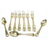 GEORGIAN SILVER FLATWARE comprising six table forks, hallmarks for London 1817, maker possibly