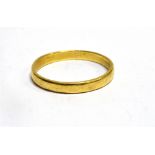 A HALLMARKED 22CT GOLD PLAIN WEDDING BAND the D profile band 3mm wide, weighing approx. 3.1grams