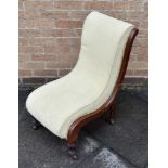 A MAHOGANY FRAMED UPHOLSTERED SIDE CHAIR together with a small upholstered stool on turned supports,