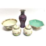 A GROUP OF CHINESE CERAMICS including a baluster vase with purple lustre glaze 20cm high, small pair