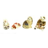 FOUR ROYAL CROWN DERBY PAPERWEIGHTS honey bear, puppy, squirrel and spaniel, all complete with