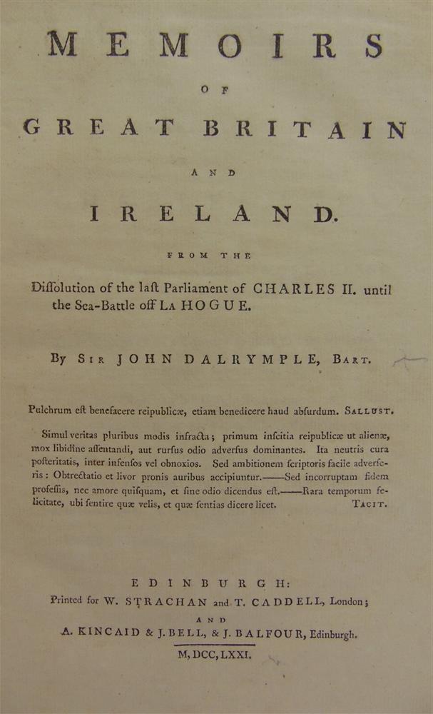 [HISTORY] Dalrymple, Sir John. Memoirs of Great Britain and Ireland, from the Dissolution of the - Image 2 of 2