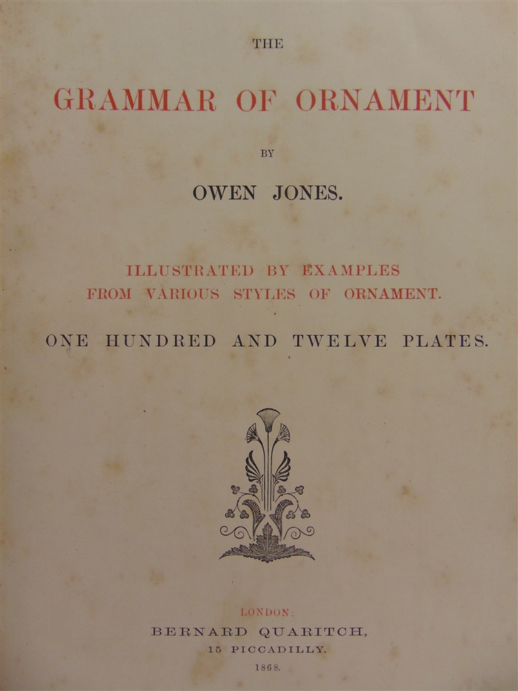 [ART] Jones, Owen. The Grammar of Ornament, Quaritch, London, 1868, half leather, all edges gilt, - Image 2 of 3