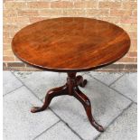 A VICTORIAN MAHOGANY TILT TOP TRIPOD TABLE the circular top 80cm diameter