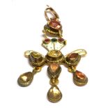 A NINETEENTH CENTURY STONE SET AND WHITE ENAMELLED DROP PENDANT gemstones to include citrine with