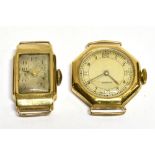 TWO LADIES VINTAGE 9CT GOLD WRISTWATCHES comprising a Zenith octagonal and an Art Deco