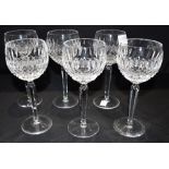 A SET OF SIX WATERFORD CRYSTAL 'COLLEEN' PATTERN HOCK GLASSES 19cm high