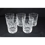 FIVE MATCHING WATERFORD CRYSTAL 'LISMORE' PATTERN BEAKERS 9cm high