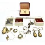 A QUANTITY OF ASSORTED SILVER JEWELLERY to include stone set cameo and crystal pendants, earrings