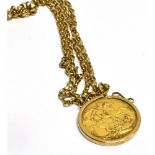 A FULL SOVEREIGN GOLD PENDANT AND CHAIN the full sovereign dated 1926, in a plain 9 carat gold bezel
