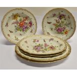 SIX 19TH CENTURY BERLIN PORCELAIN DISHES: a pair of oval dishes 35cm wide, another larger pair