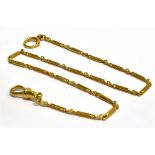 A 9CT GOLD ALBERTINA CHAIN the fine trombone links to toggle end stamped 9C and bolt ring to other