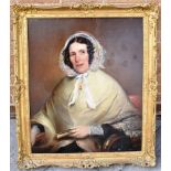 BRITISH SCHOOL (19TH CENTURY) Half length portrait of a lady wearing shawl and bonnet, oil on