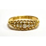 A DIAMOND 5 STONE BOAT HEAD RING Birmingham hallmarks for 1912, ring size M, gross weight 2.1 grams.