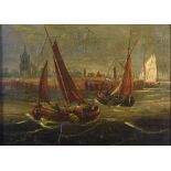 19TH CENTURY SCHOOL Dutch shipping scene oil on board 22cm x 31cm