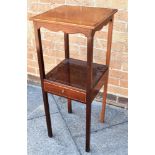 A VICTORIAN MAHOGANY BEDSIDE CABINET with line inlaid decoration, 35cm square, 87cm high