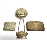 THREE ITEMS OF SMALL SILVER comprising a card case, a vesta case, a sherry label together with a
