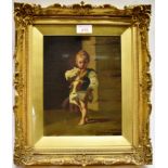 CONTINENTAL SCHOOL (19TH CENTURY) Portrait of a fair-haired infant, standing before a wall, oil on