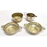 A VICTORIAN SMALL SILVER MILK JUG AND SUGAR BOWL of round half fluted form, hallmarks for