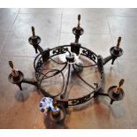 A LARGE SIX-LIGHT METAL CHANDELIER 76cm diameter