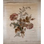 AN EARLY 19TH CENTURY SILKWORK PICTURE of a small bunch of flowers, 41.5cm x 36.5cm.