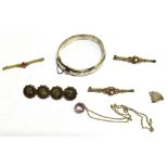 SIX ITEMS OF SILVER JEWELLERY comprising three silver bar brooches, an amethyst set pendant and