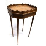AN OCTAGONAL OCCASIONAL TABLE with shaped gallery top, 32cm x 28cm, 59cm high