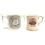 BREWERIANA - TWO TAUNTON CIDER MUGS comprising a rare single-handled mug 'Presented in recognition