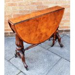 A VICTORIAN WALNUT SUTHERLAND TABLE the oval top 90cm deep, 106cm wide (17cm with both leaves down)