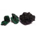 THREE MINERAL SPECIMENS comprising a fluorite mineral specimen, Milcha Mesquit, Mexico, cabinet size