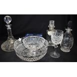 A MIXED GROUP OF WATERFORD, WEBB CORBET AND OTHER GLASSWARE including a ships decanter, large