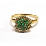 AN EMERALD AND DIAMOND CLUSTER 9 CARAT GOLD DRESS RING ring size N, gross weight 2.3 grams Condition