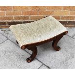 A MAHOGANY FRAMED UPHOLSTERED FOOTSTOOL