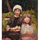 ATTRIBUTED TO HARRINGTON MANN (SCOTTISH, 1864-1937) Sketch of two girls, oil on canvas, unsigned,