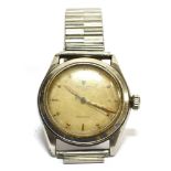 A GENTS VINTAGE ROLEX OYSTER PRECISION STEEL WRISTWATCH MODEL NUMBER 4499 white dial, steel bezel