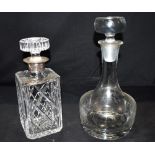 A SILVER MOUNTED GLASS DECANTER & STOPPER hallmarked JB Chatterley & Sons Ltd, Brimingham 24.5cm