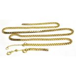 A 9CT BOX LINK LONG CHAIN 24 inches long, hallmarked to each end, bolt ring fastener (note one