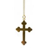 A 9 CARAT YELLOW GOLD CROSS AND CHAIN the hallmarked Celtic style cross approx. 5cm x 3cm to a